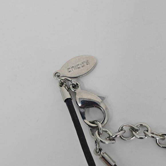 Chico’s Silver Tone Statement Necklace Mixed Cabochon Pendant on Black Cord - Picture 4 of 8